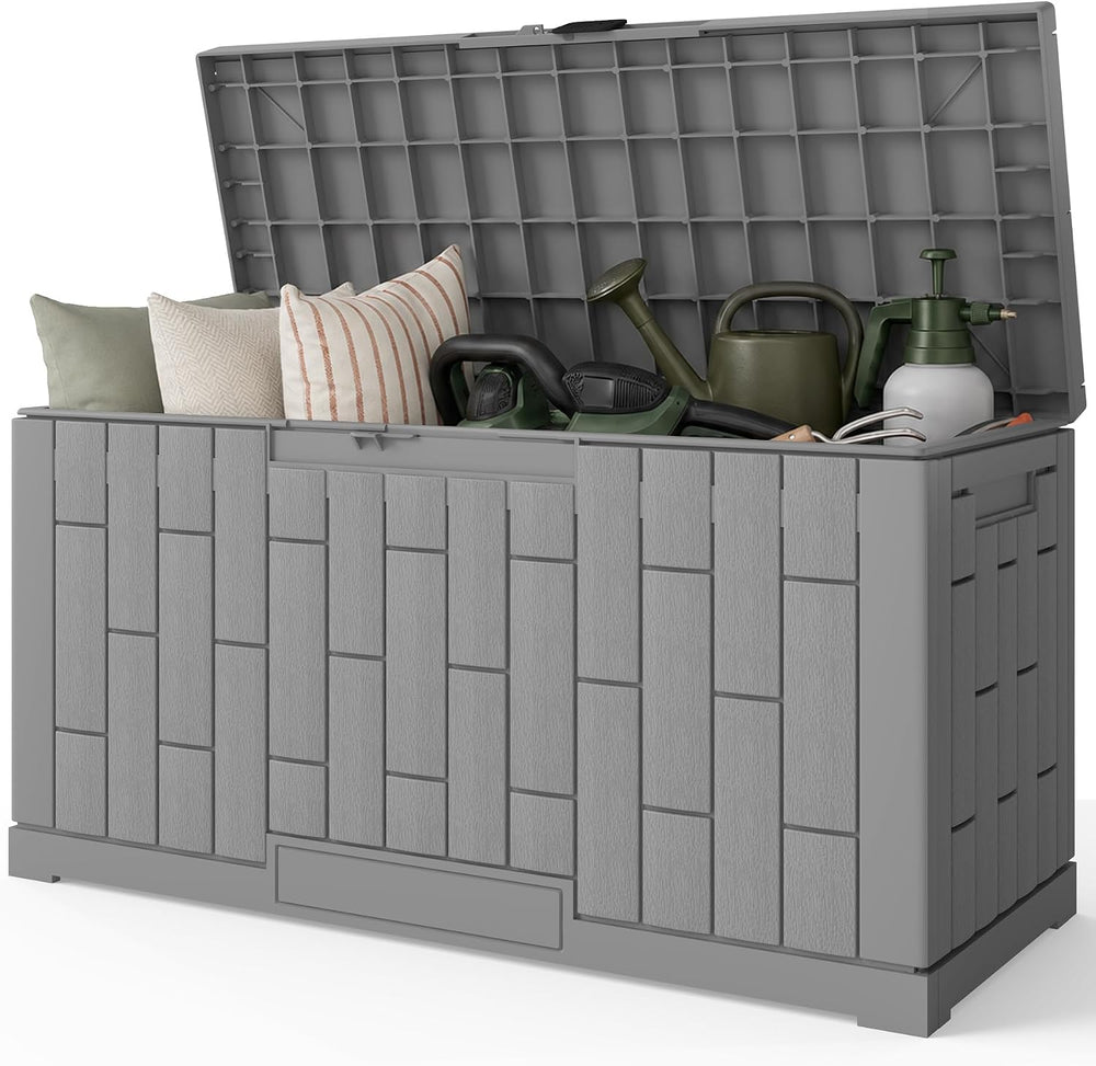 Outdoor Storage Box, 60 Gallon Waterproof Resin Patio Deck Box (Grey)