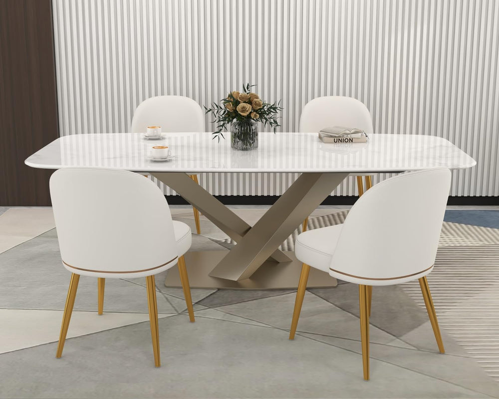 KCC Modern PU Leather Dining Chairs Set of 2,Armless Side Chairs,White