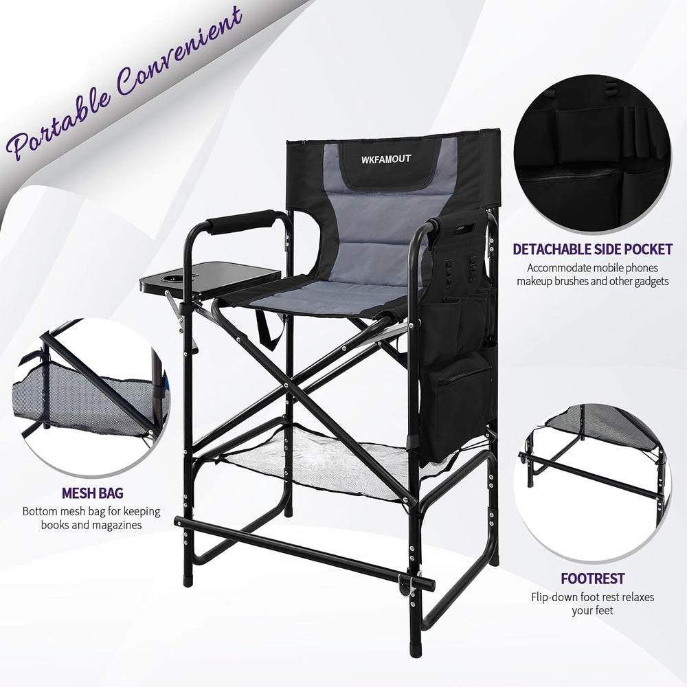 Tall Folding Directors Chair with Side Table 30.71" Seat Height Foldable...