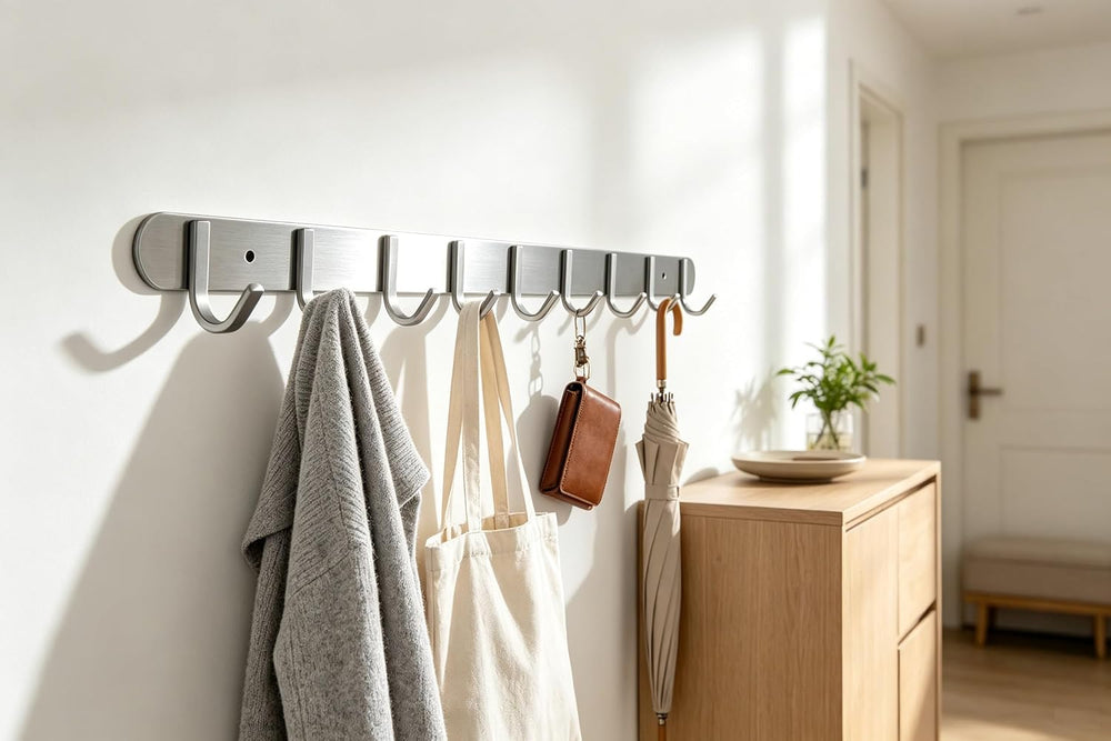 Wall Mounted Coat Rack with 8 Round Hooks - 21.6 Inch Brushed 304 Stainless S...