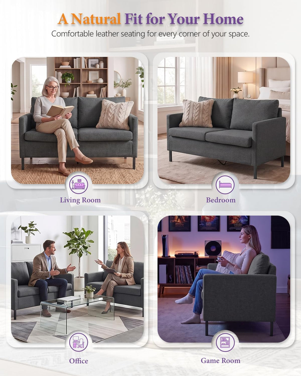 TYBOATLE 51'' Dark Grey Small Couch Loveseat, 2-Seater Linen Sofa