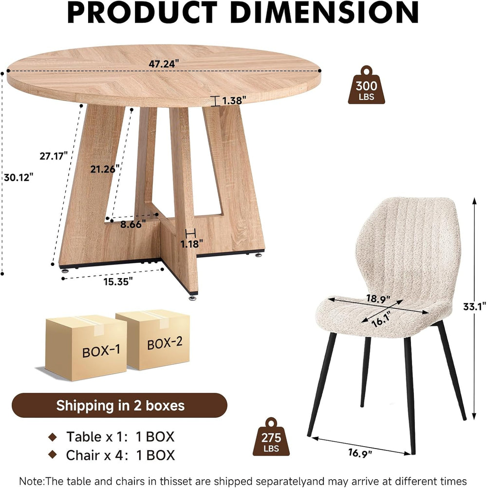 47 in Round Dining Table Set for 4, Kitchen Table and Chairs