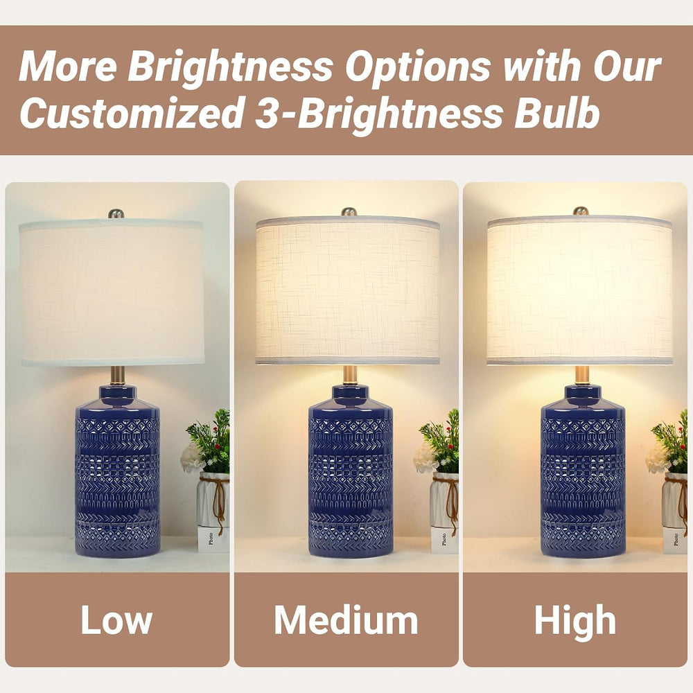 JUNNAI 24.5" Navy Blue Table Lamp Modern Bedside Ceramic Lamps for Livin...