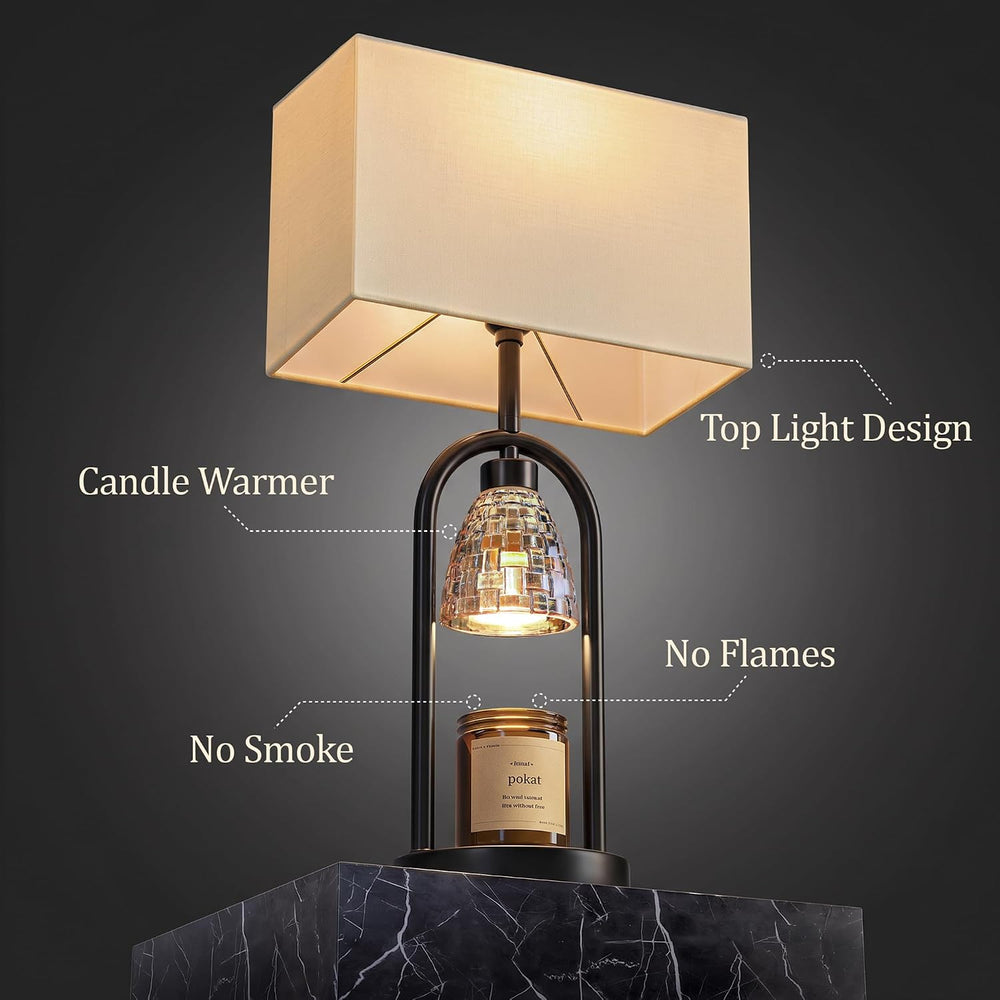 PoKat 22'' Modern Table Lamp with Candle Warmer for Bedroom, Matte Black