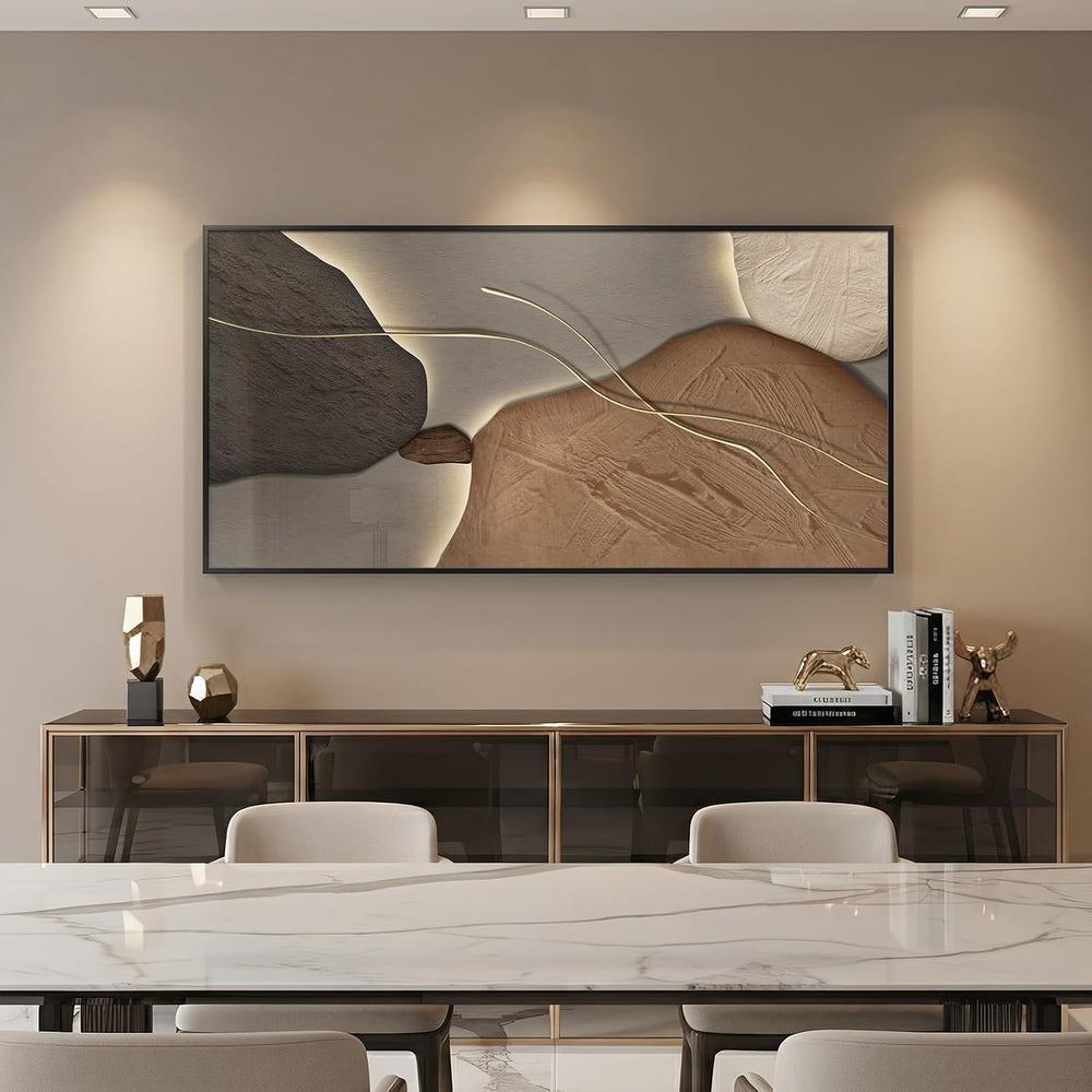 Horizontal Framed Abstract Brown Tan Wall Art for Living Room, 56x28 Inch