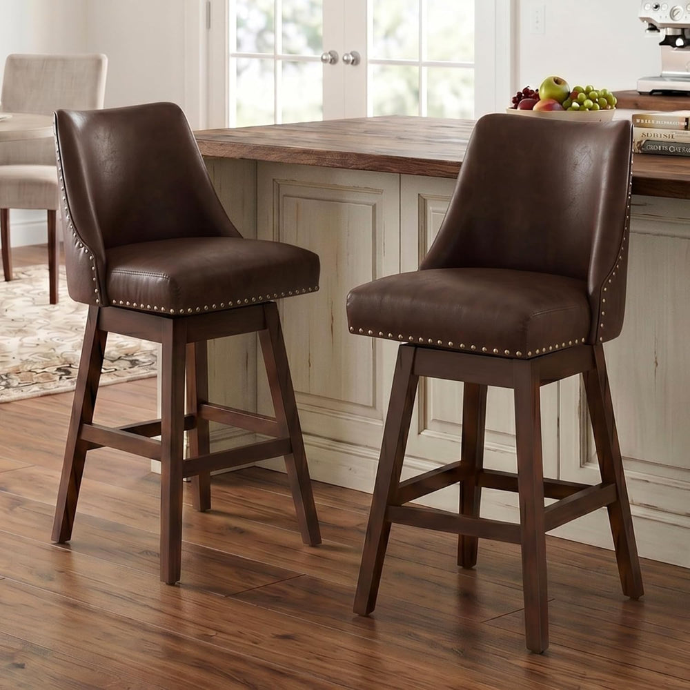 27.5 inch Counter Height Bar Stools Set of 4 Faux Leather 360°Swivel Barstool...