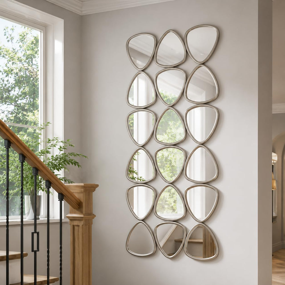 Large Geometric Decorative Wall Mirror, 47.2 x 23.6 in, Silver Foil