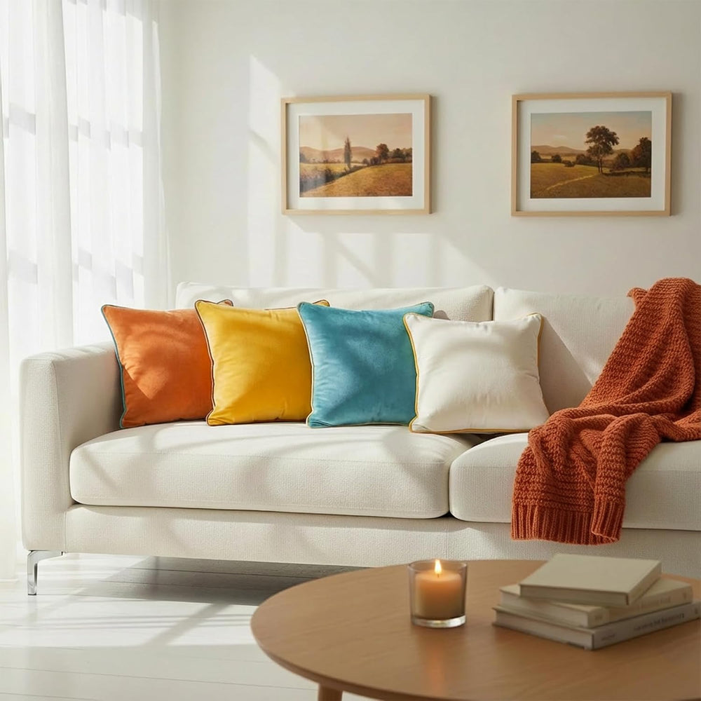 Mecatny Velvet Decorative Throw Pillow Covers 20x20 Set of 4 Orange/Yellow
