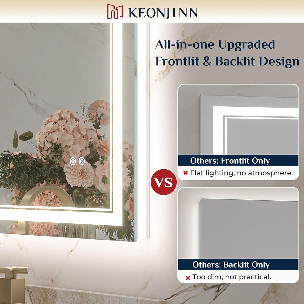 Keonjinn 22" x 32" LED Mirror for Bathroom, Front & Backlit, Te...