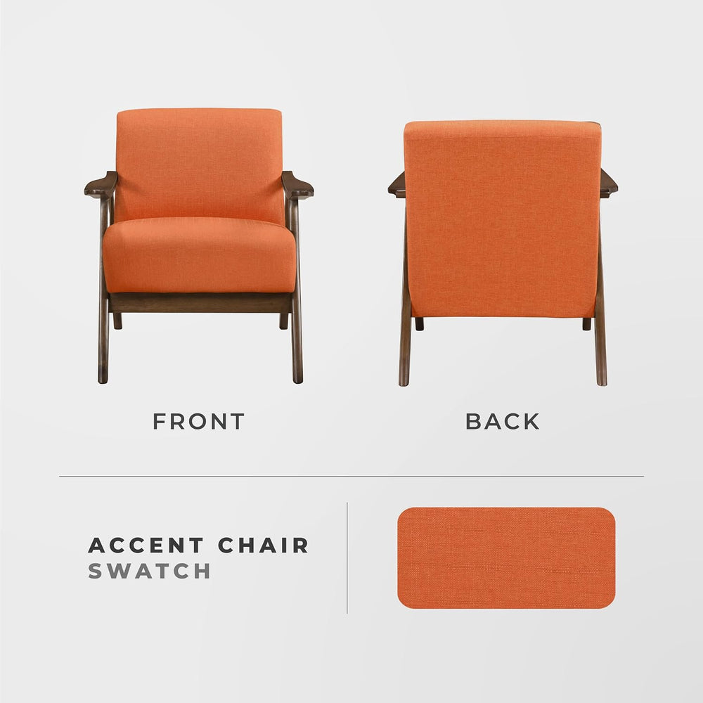 Lexicon Mid Century Modern Accent Chair with Walnut Wood Frame, Orange