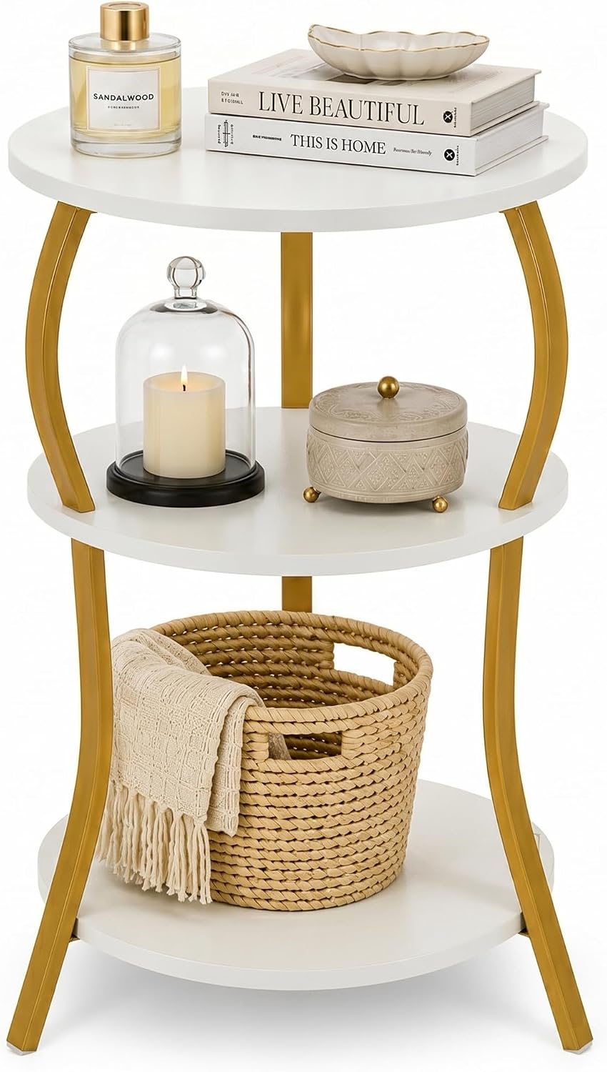 Vintage Small Round Side Table,3-Tier Slim Waist End Table for Small Spaces