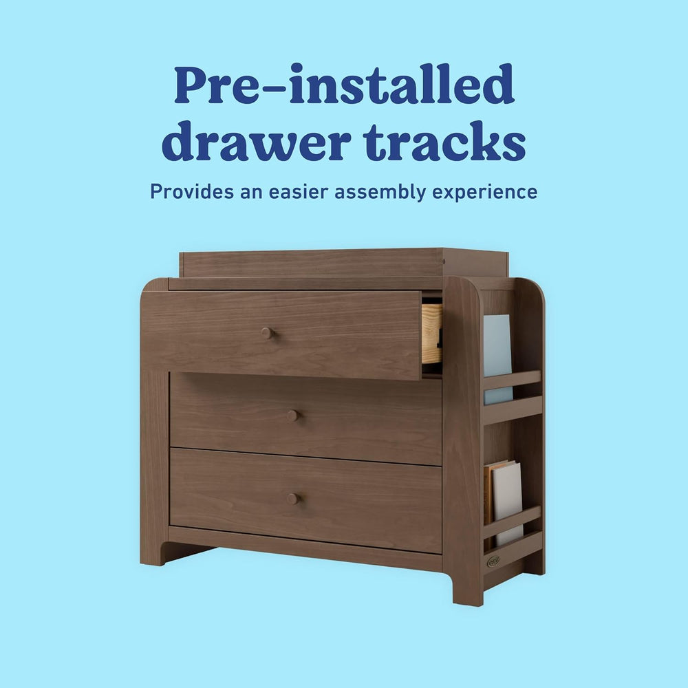 Graco Read-with-Me 3 Drawer Chest with Removable Changing Topper, Hazelnut
