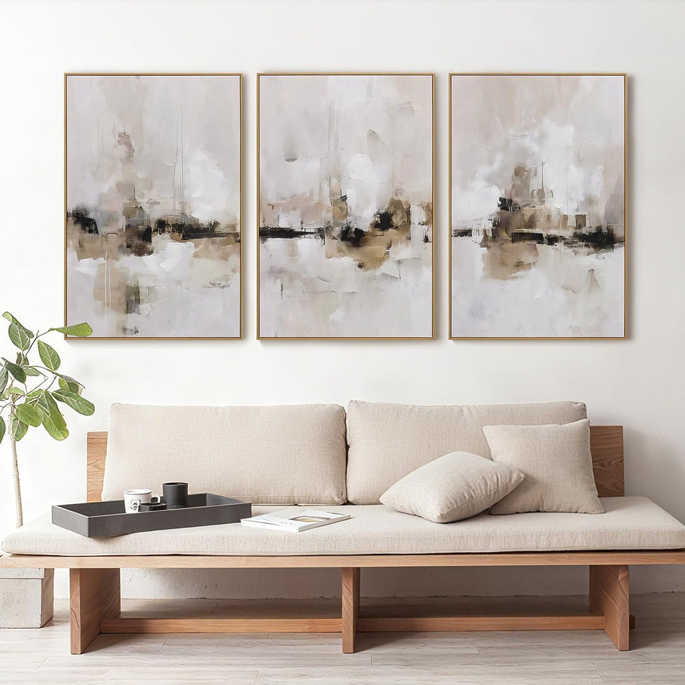 Zessonic Large Abstract Neutral Textured Framed Canvas Wall Art, 24"x36&...