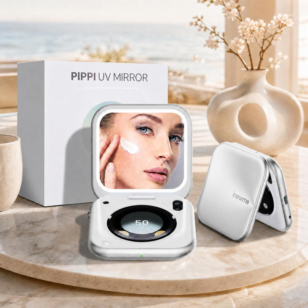 inewme UV Camera Makeup Mirror, LED Compact Mirror for Sunscreen Check