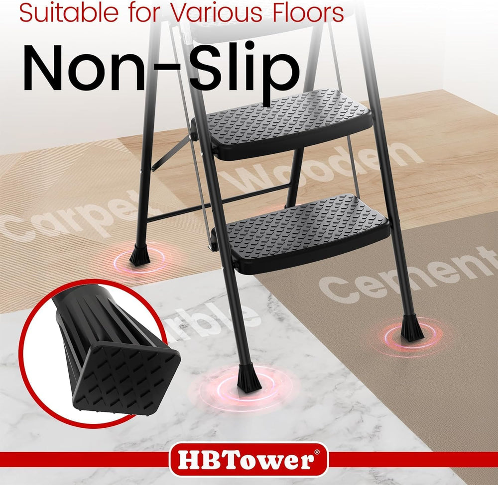 HBTower 3 Step Ladder, Step Stool Foldable with Wide Anti-Slip Pedal
