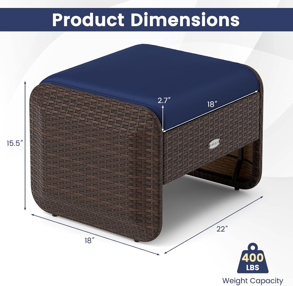 RELAX4LIFE Wicker Outdoor Ottomans for Patio - 2-Piece Rattan Footstools w/Re...