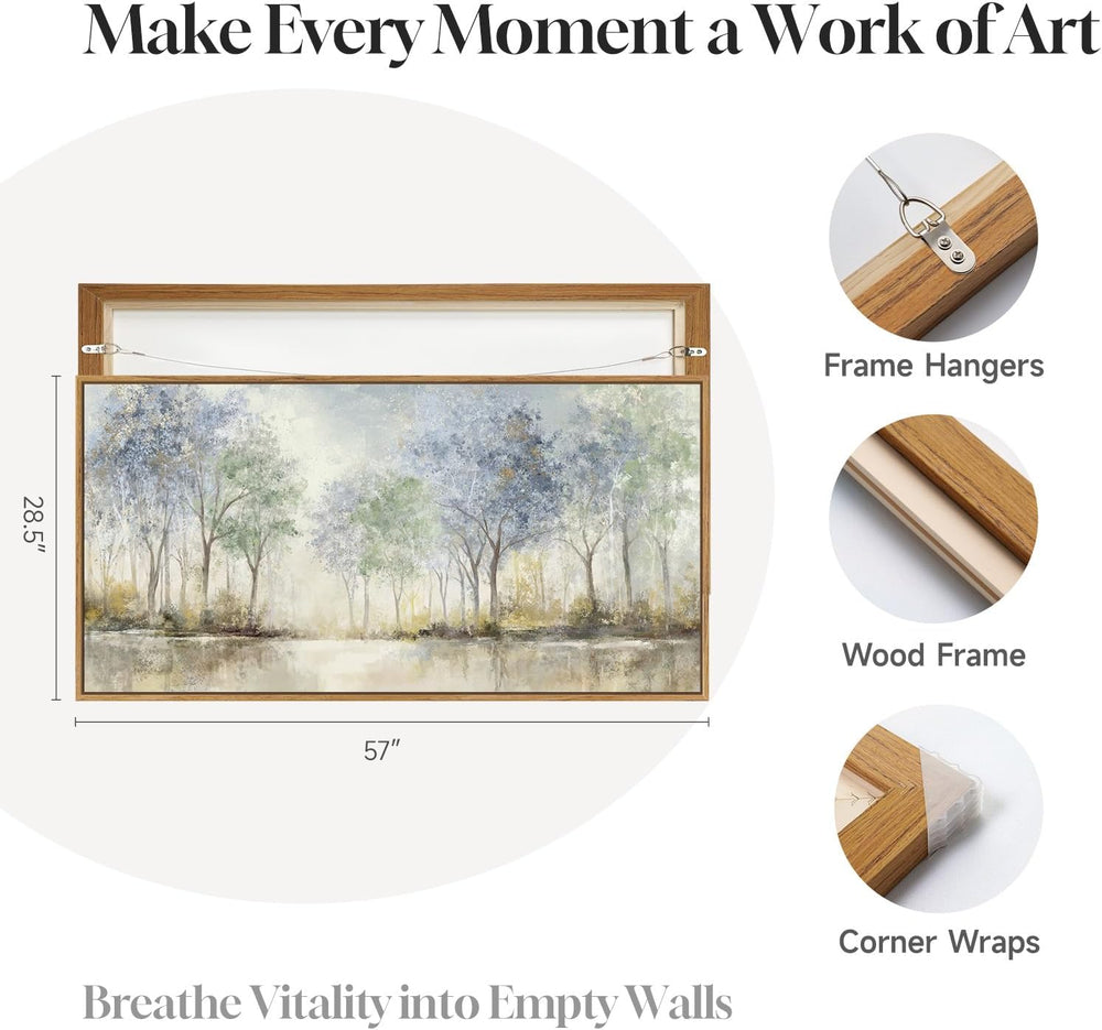 Framed Abstract Neutral Forest Landscape Wall Art for Living Room, 60x30 In