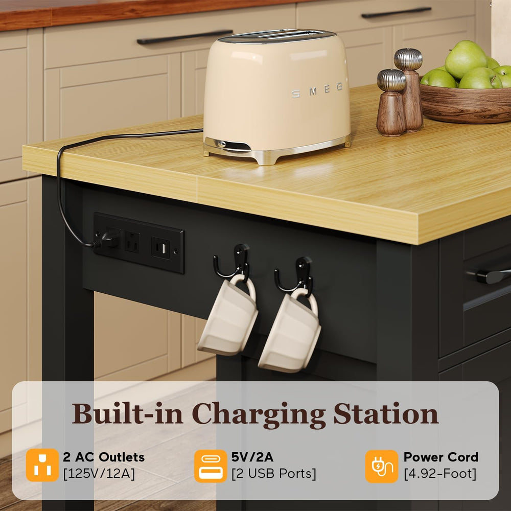 knoworld 60" Kitchen Island with Storage for Kitchen Dining Room, Black