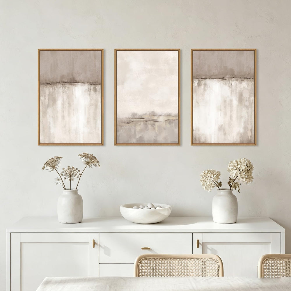 KAIRNE Large Neutral Abstract Gray Framed Canvas Wall Art Set-16"x24&quo...
