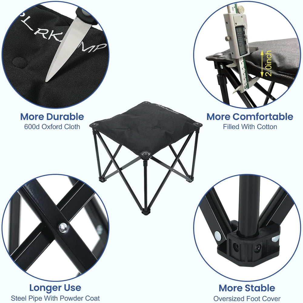 Padded Camping Stool, 18" 500lb Oversized Foot Rest, Black, 1
