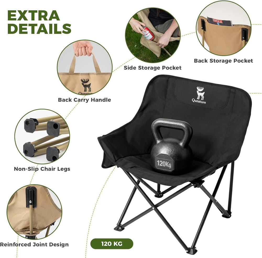 Portable Camping Chair, 60cm Wide Seat Folding Chair with Lumbar Support, 265...