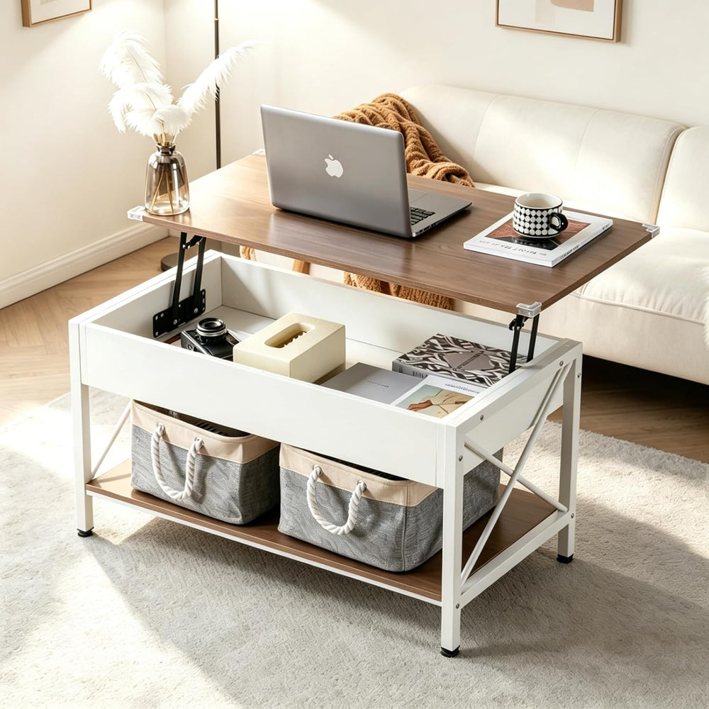 VINGLI 36" Small Lift Top Coffee Table with 2 Free Cloth Storage Bins