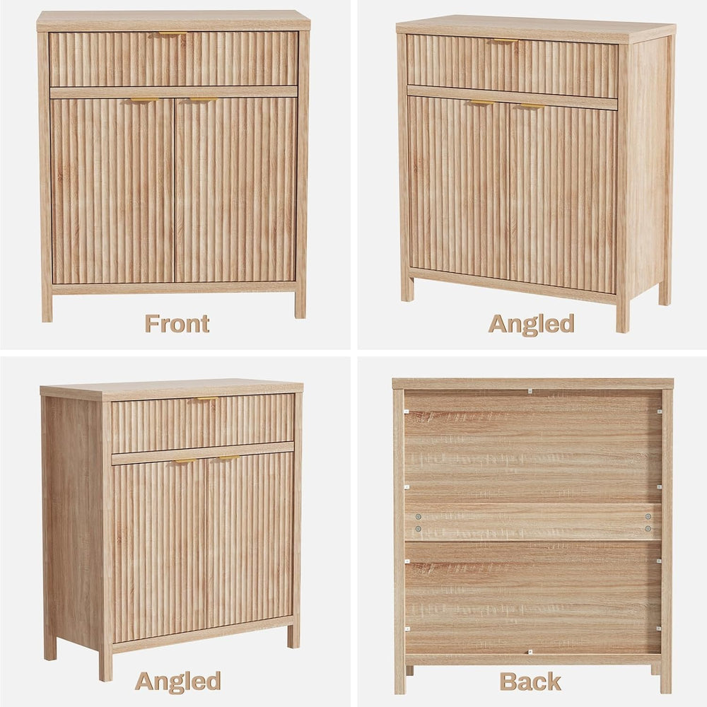 Wooden Sideboard Buffet Cabinet with Drawer and 2 Doors, Modern Fluted Storag...