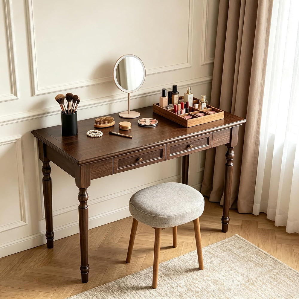 ADORZ Walnut Writing Desk with Drawers, 47 Inch