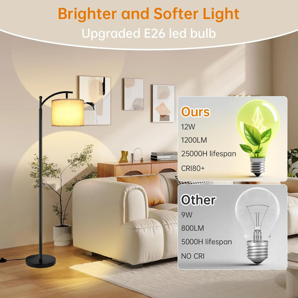 mukuxin LED Floor Lamps for Living Room, 12W 1200LM Modern Arc Floor Lamp wit...