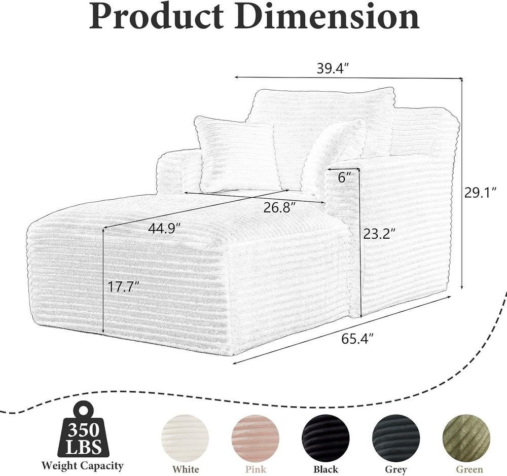 65.4" Chaise Lounge Chair Indoor, Oversized Boneless Couch