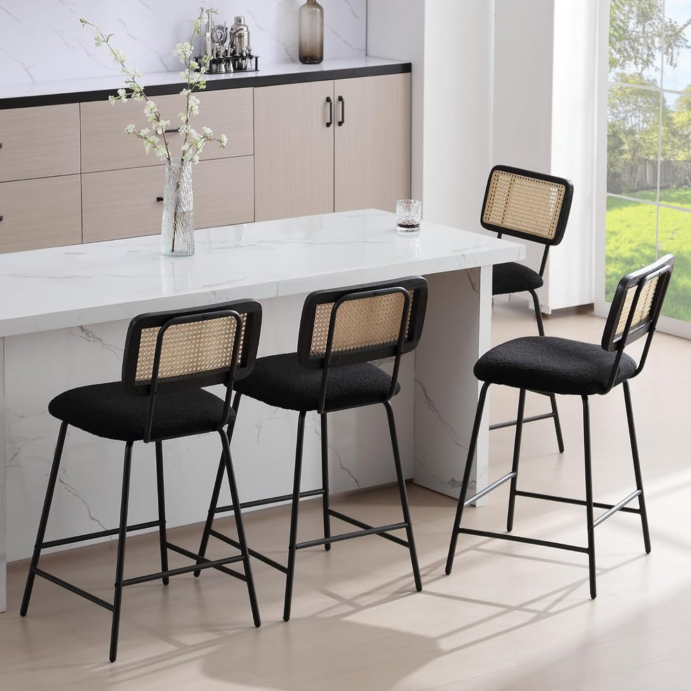 Rattan Counter Height Bar Stools Set of 2, 26" Kitchen Bar Stools