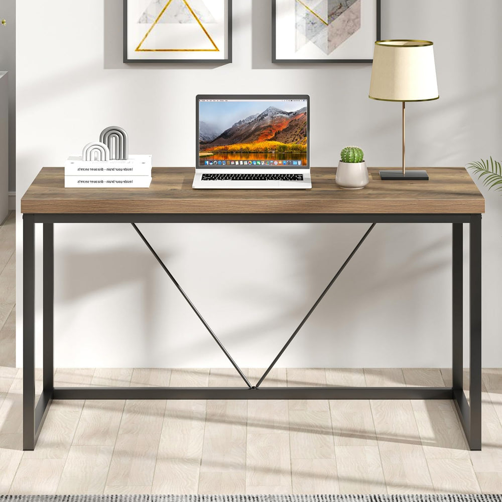 FOLUBAN Modern Home Office Desk, Rustic Wood and Metal Computer Desks, Indust...