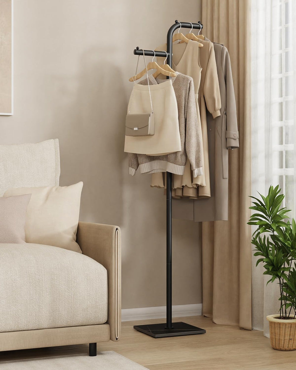Coat Rack Freestanding, Small Clothes Rack, Black, 68.9 In High