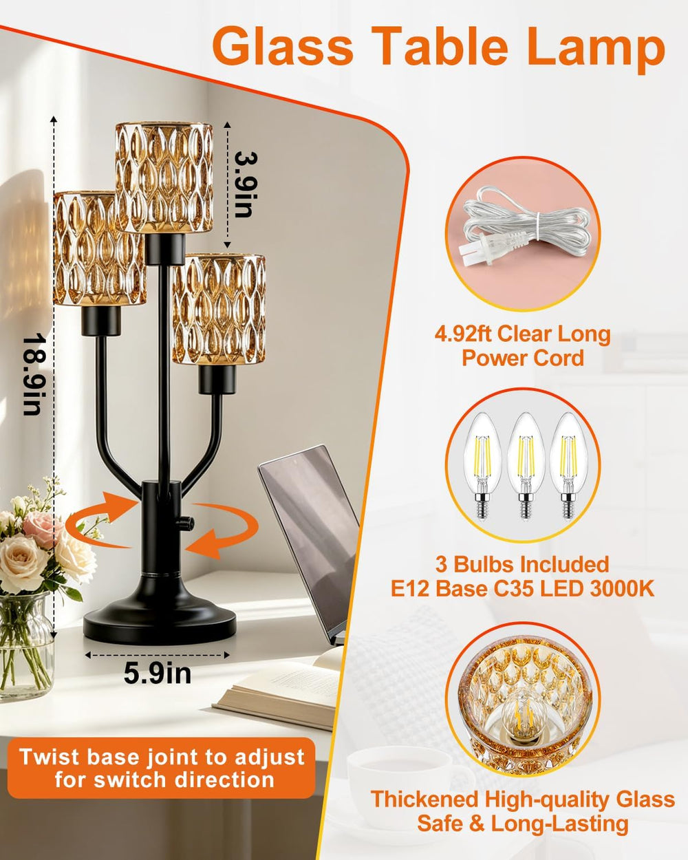 Mid Century Modern Table Lamp Dimmable Vintage Black Lamp Gift Box