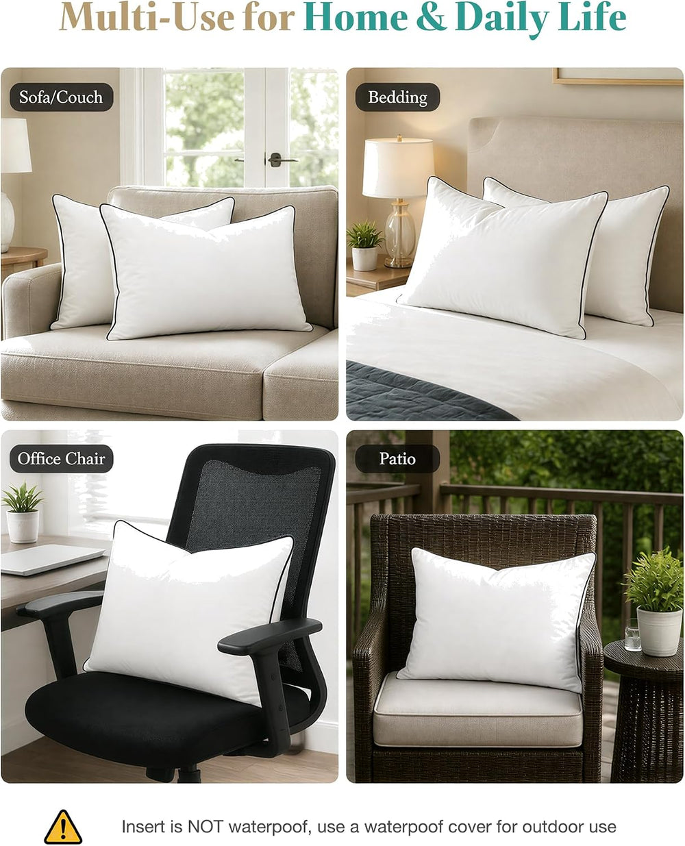 APSMILE Goose Feather Down Throw Pillow Inserts 18x18 Inch, Set of 2