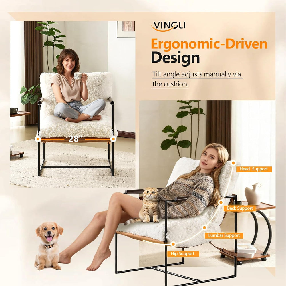 VINGLI 28" Wide Plush Upholstery Sling Modern Accent Chair with Metal Fr...