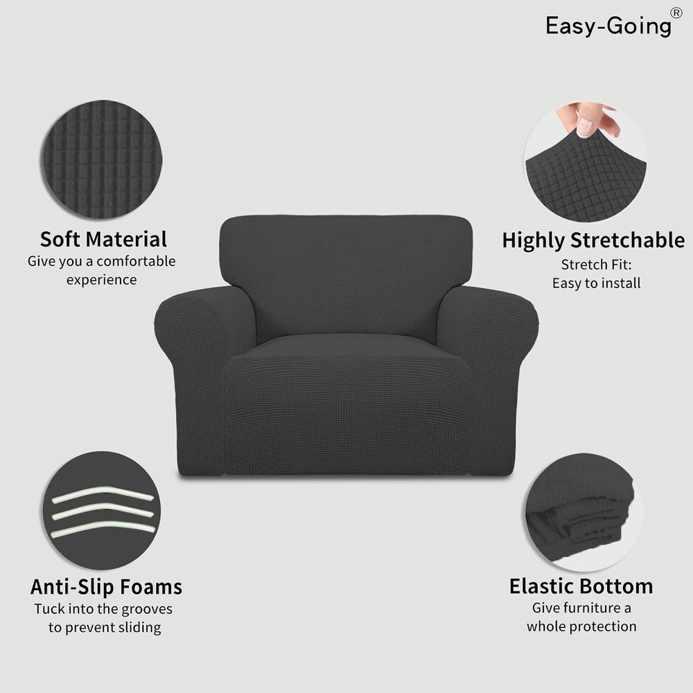 Easy-Going Stretch Oversized Chair Slipcover with Arm Washable Dark Gray