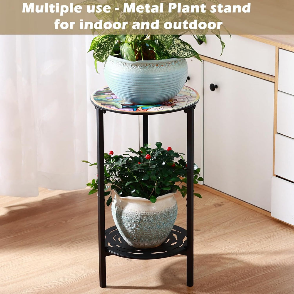 2 Packs Two-Tier Metal Round Side Table Set of Two Black Accent Coffee Tables...