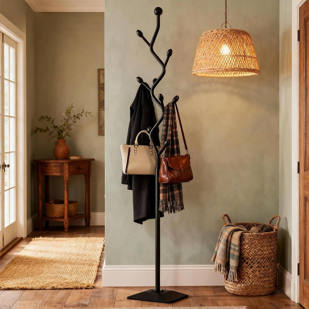 Coat Rack,Metal Coat Tree Freestanding with 8 Hooks, Creative Design Tree Bra...