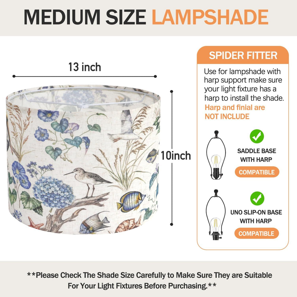 Drum Lampshades, Print Floral Linen Lamp Shade with White Frame