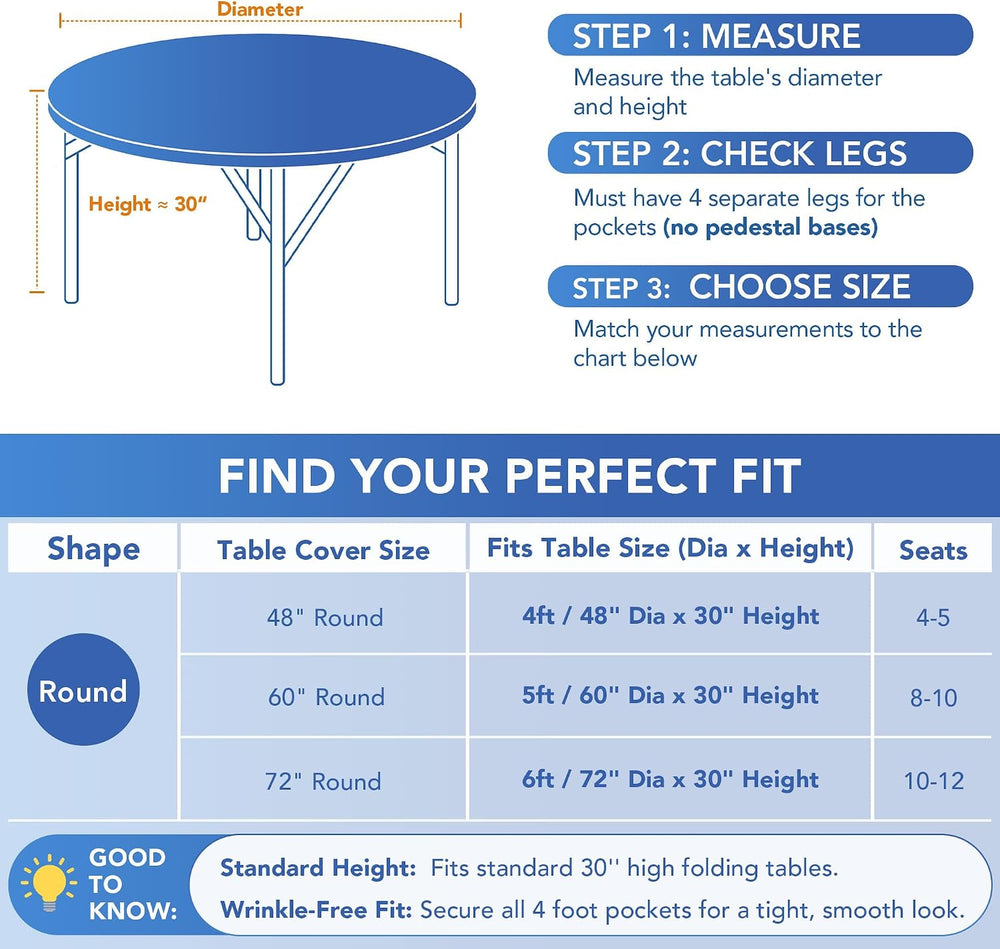 Fitted Round Table Cloth 6ft-Spandex Elastic Stretch White Table Covers