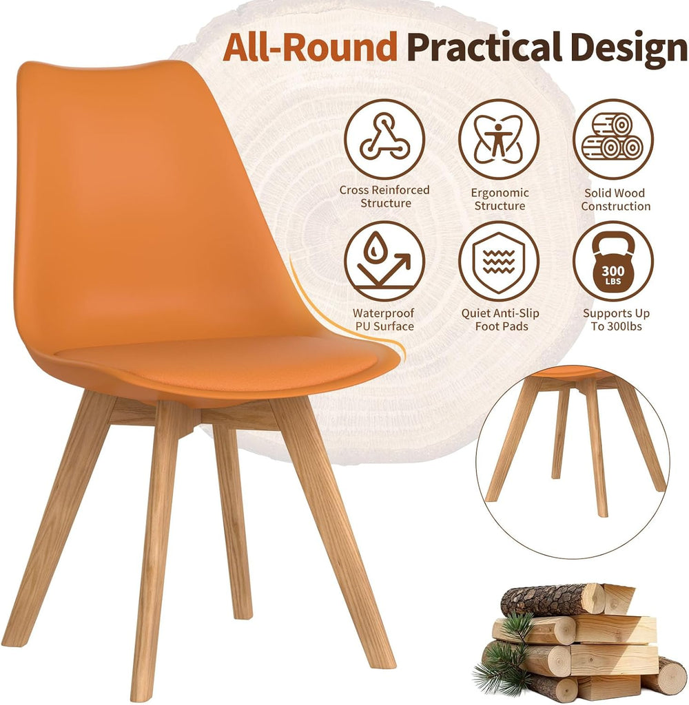 Dining Chairs Set of 4, Modern Leather Kitchen Chairs with Wood Legs