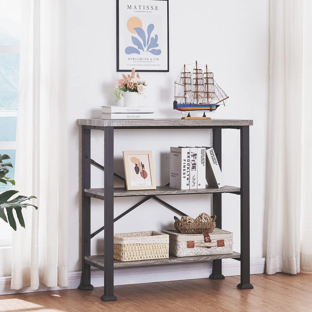 Hombazzar 3 Tier Book Shelf,31.5" Wide Grey Short Bookshelf