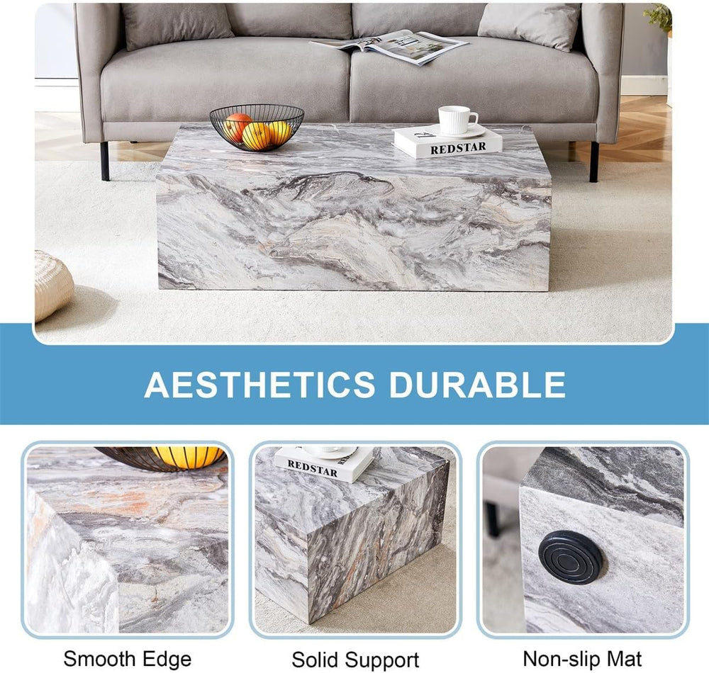 39.3" Faux Marble Coffee Table, Gray Modern Coffee Table, Rectangle