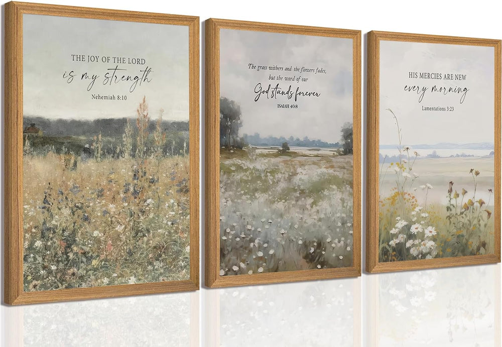 Framed Christian Bible Verse Wall Art Jesus Scripture Floral Canvas Wall Deco...