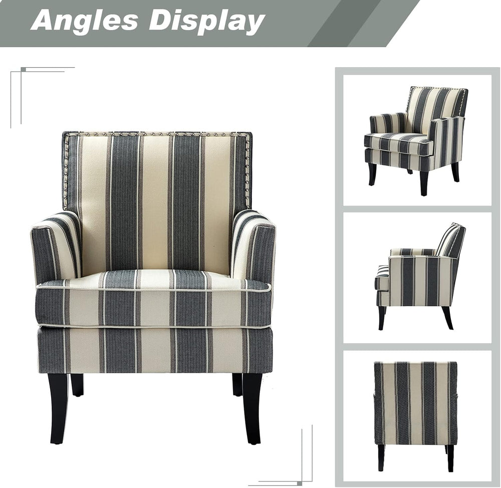 HULALA HOME Modern Accent Chair, Comfy Striped Armchair, Black