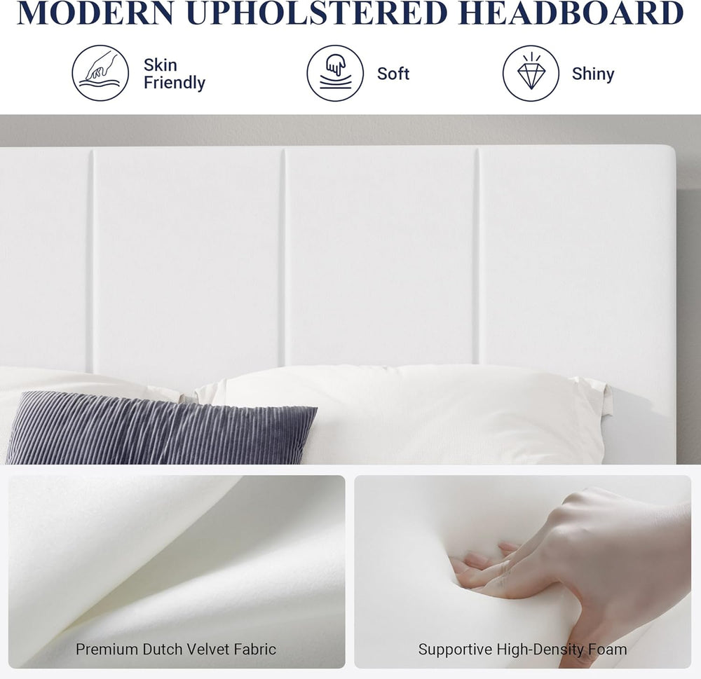 Allewie King Size Dutch Velvet Upholstered Platform Bed Frame, White