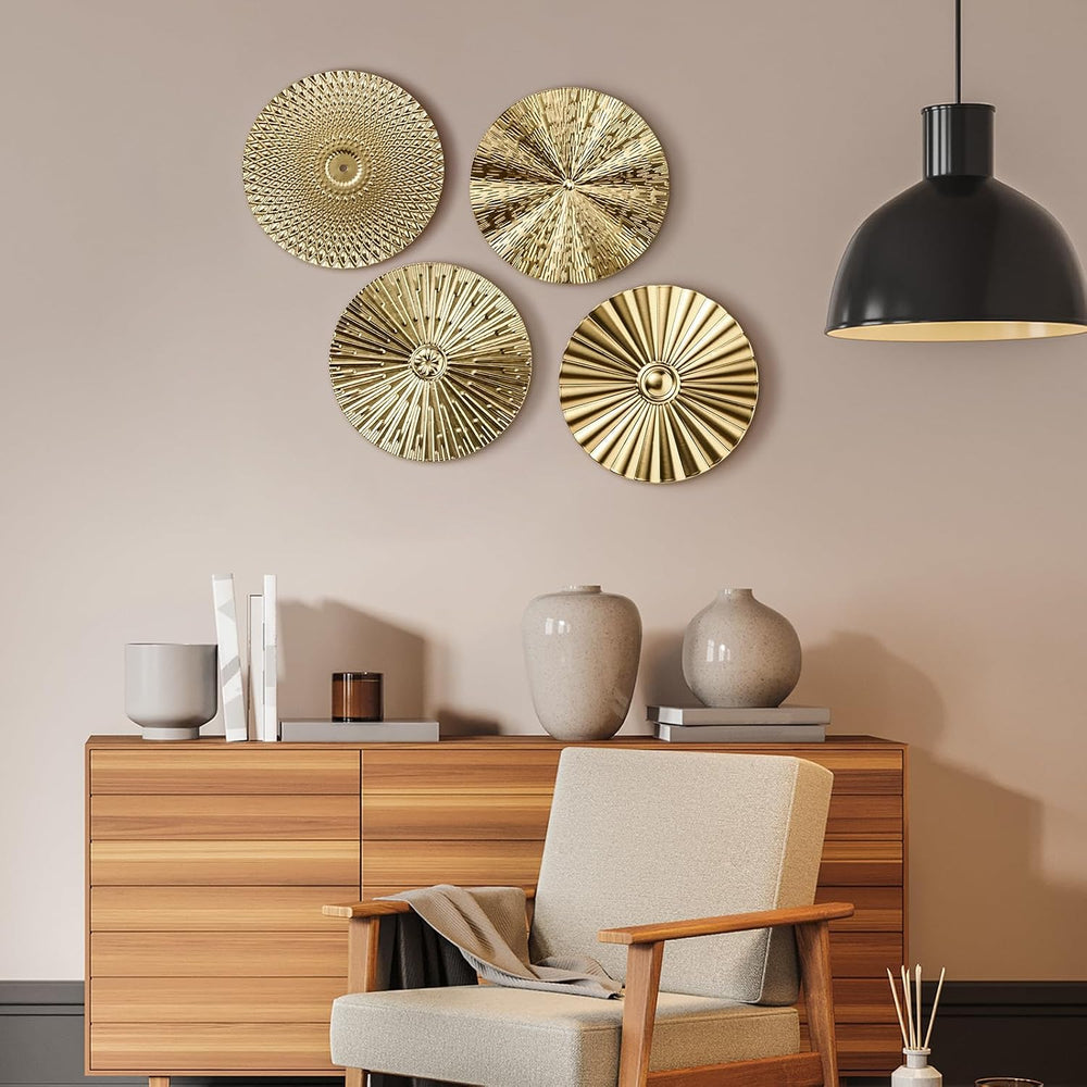 Hicarer 4 Pcs 12 Inch Gold Metal Wall Art Decor Modern Sunburst Decor