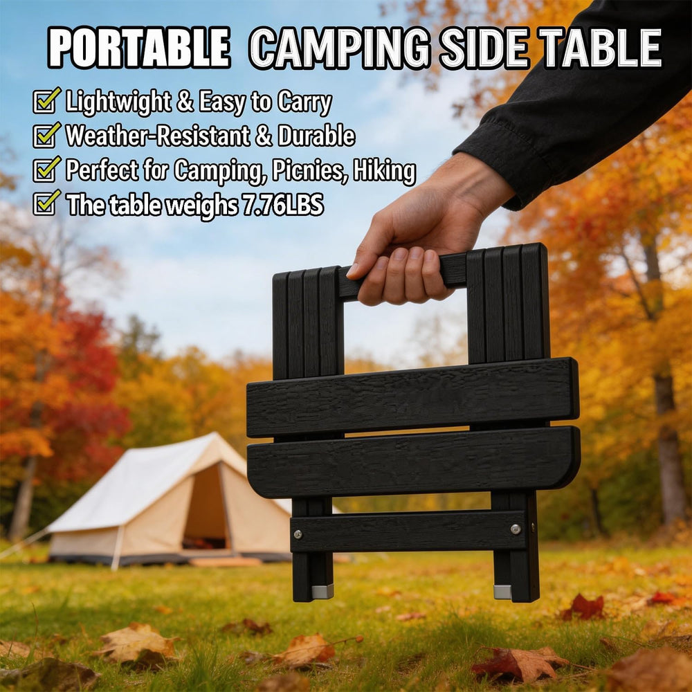 Folding Outdoor Side Table,Small HDPE Patio Table,All-Weather Compact Portabl...