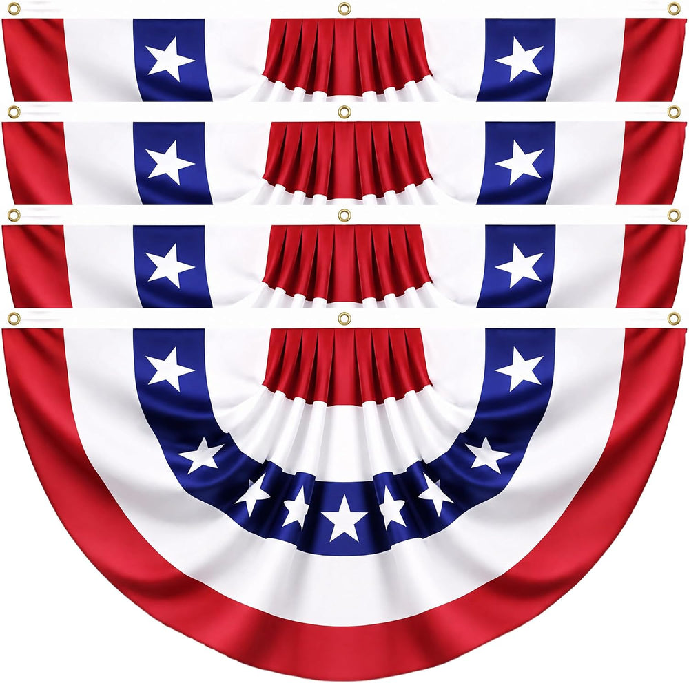 4 Pack USA Pleated Fan Flags - 6x3 FT Large American Flag Bunting for Outside...